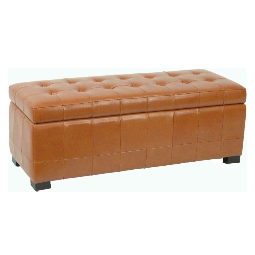 Indoor Benches * | Budget Indoor Storage Benches Safavieh Large Manhattan Storage Bench Saddle Brown Leather