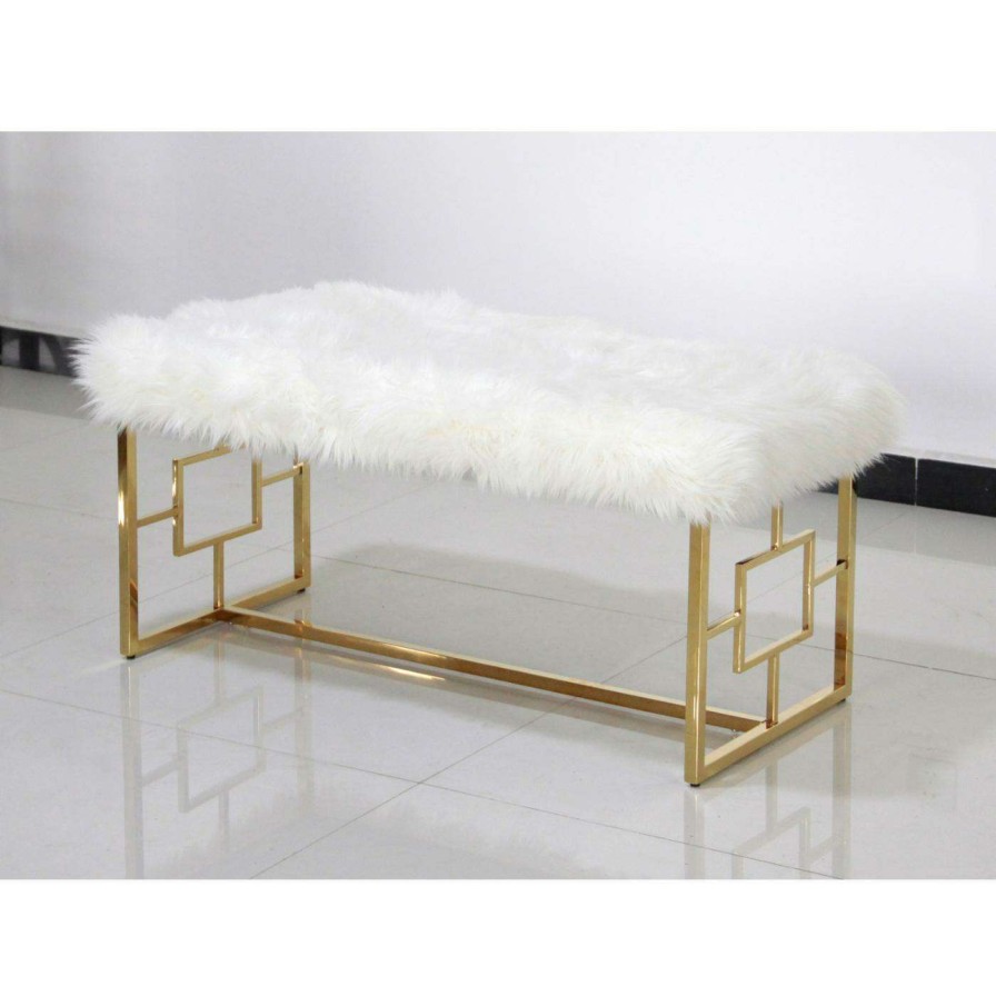 Indoor Benches * | Coupon Bedroom Benches Best Master Furniture Faux Fur Bench