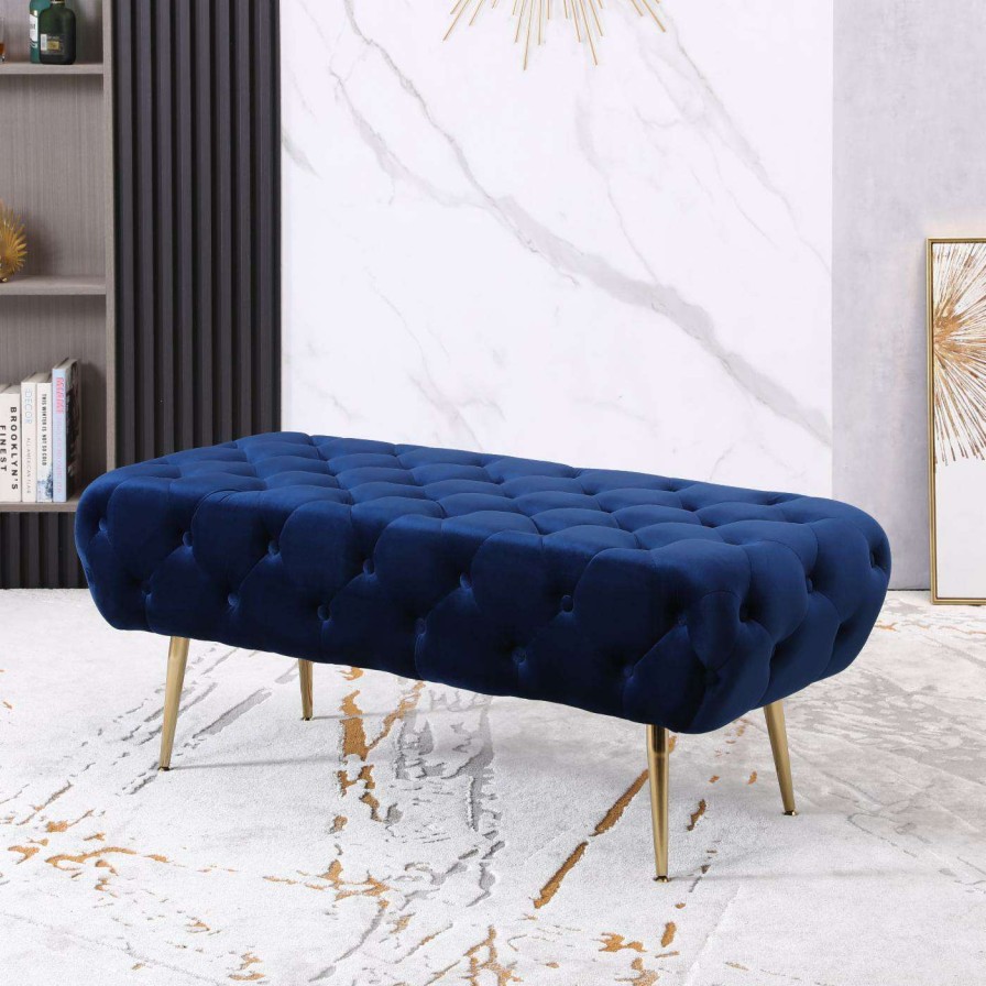 Indoor Benches * | Buy Bedroom Benches Roundhill Furniture Sira Velvet Button Tufted Bench