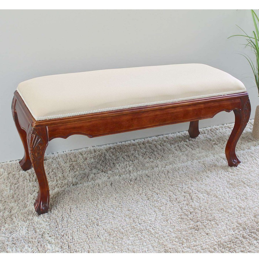 Indoor Benches * | New Bedroom Benches International Caravan Windsor Hand-Carved Foot-Of-Bed Bench