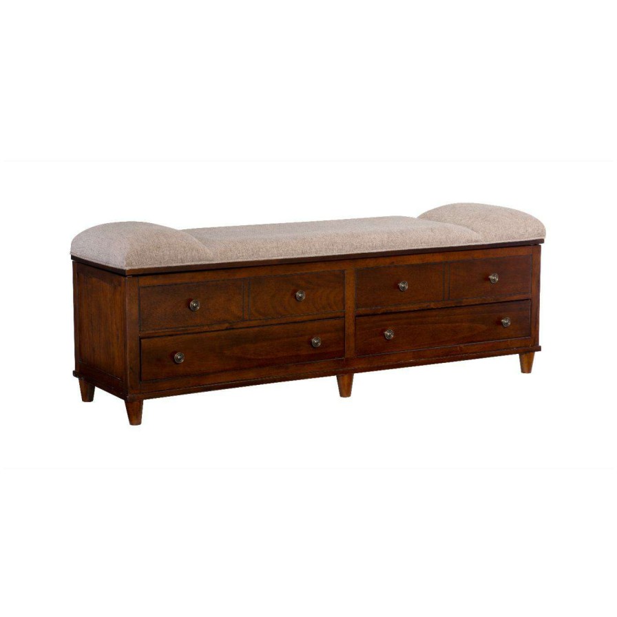 Indoor Benches * | Best Reviews Of Indoor Storage Benches Powell Brody Storage Bench Rustic Chestnut With Brown Fabric