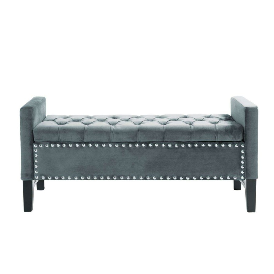 Indoor Benches * | Deals Indoor Storage Benches Inspired Home Hadley Velvet Button Tufted Indoor Storage Bench