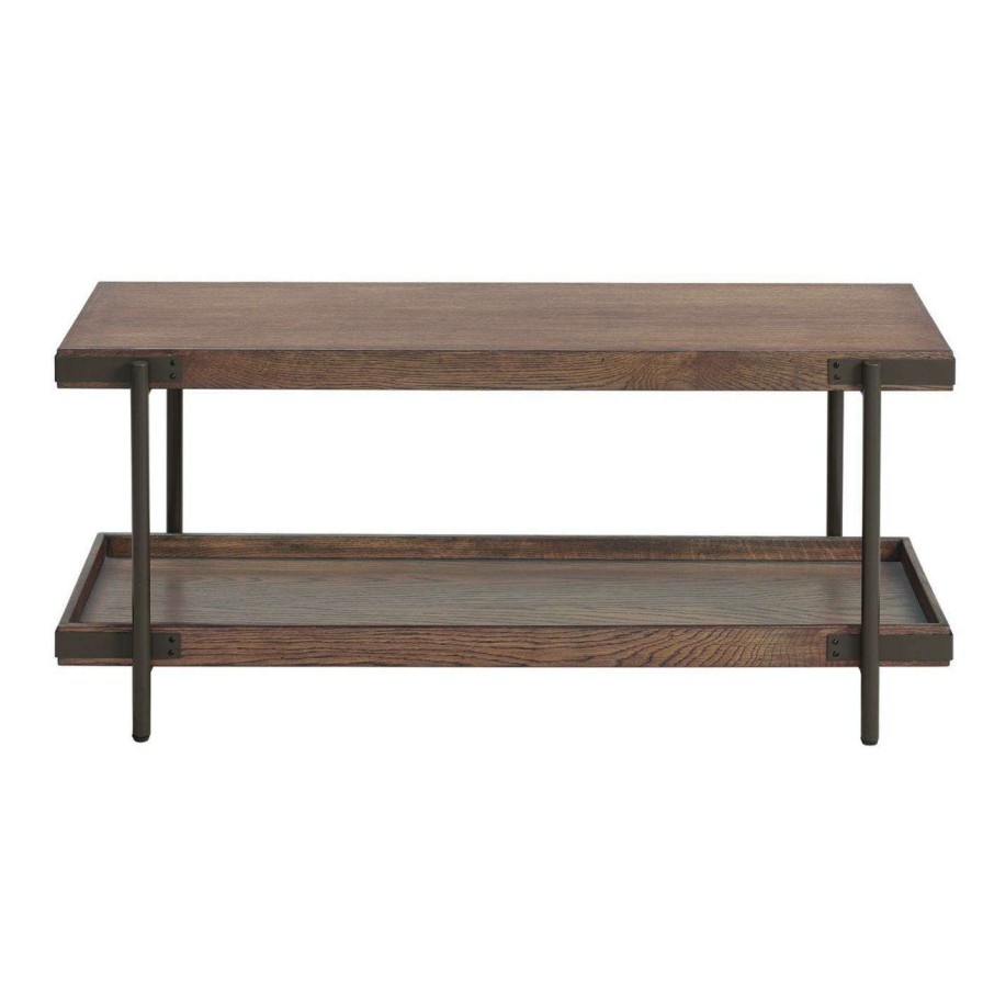 Indoor Benches * | Best Pirce Alaterre Furniture Entryway Benches Kyra 42 L Oak And Metal Bench With Shelf