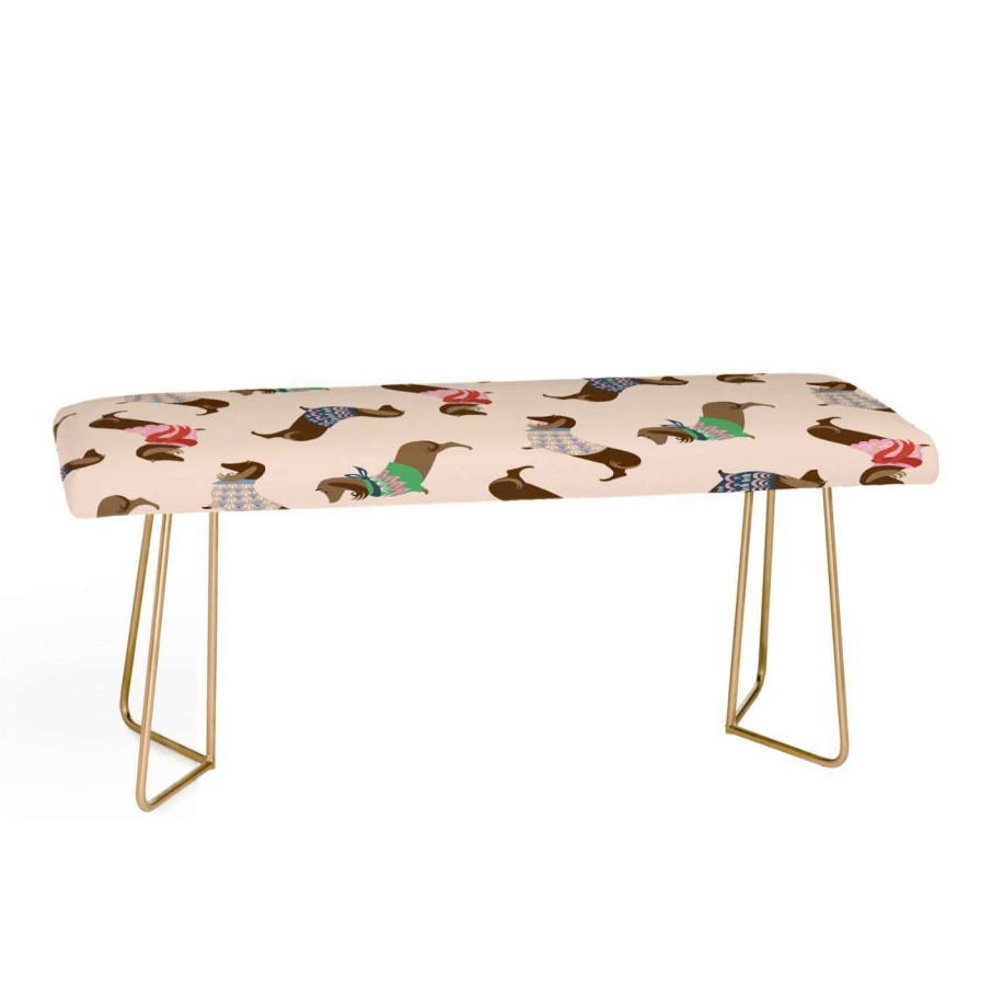 Indoor Benches * | Hot Sale Bedroom Benches Deny Designs Pimlada Phuapradit Dog Pattern Dachshund Bench