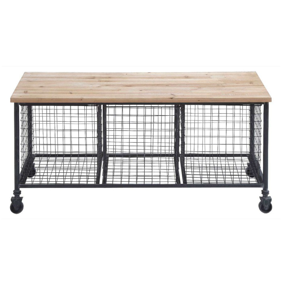 Indoor Benches * | Flash Sale Indoor Storage Benches Decmode Metal And Wood Bench With Baskets